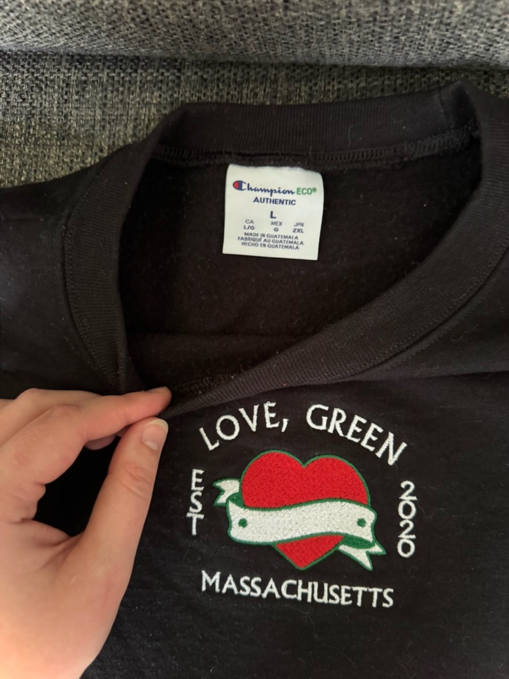 Champion Women’s Black 'Love, Green' Massachusetts Graphic Crewneck
